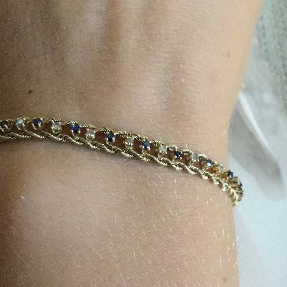 Sapphire diamond bracelet vintage AS IS natural diamond gold 14K needs repair